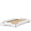 Stapelliege, 100 x 200, CPL weiß, Kanten geölt und gewachst, Rollbar