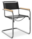 S 33 / S 34 Freischwinger, mit Armlehnen Buche gebeizt natur, Kernleder, schwarz, Kunststoffgleiter schwarz mit Filz