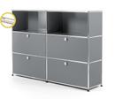 USM Haller E Highboard L mit Fachbeleuchtung, Mittelgrau RAL 7005, Warmweiß