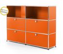 USM Haller E Highboard L mit Fachbeleuchtung, Reinorange RAL 2004, Kaltweiß