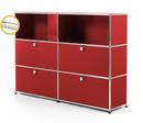 USM Haller E Highboard L mit Fachbeleuchtung, USM rubinrot, Kaltweiß