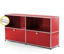 USM Haller E Sideboard L mit Fachbeleuchtung, USM rubinrot, Kaltweiß