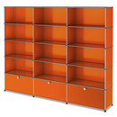 USM Haller Aktenregal XL, individualisierbar, Reinorange RAL 2004, Offen, Offen, Offen, Mit 3 Auszügen