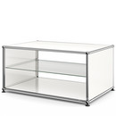 USM Haller Beistelltisch mit Seitenwänden, 75 cm, mit Glas-Zwischentablar, Reinweiß RAL 9010