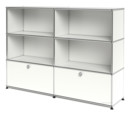 USM Haller Highboard L, individualisierbar, Reinweiß RAL 9010, Offen, Offen, Mit 2 Klappen