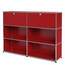 USM Haller Highboard L, individualisierbar, USM rubinrot, Mit 2 Klappen, Offen, Offen