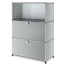 USM Haller Highboard M, individualisierbar, Lichtgrau RAL 7035, Offen, Mit Klappe, Mit Klappe