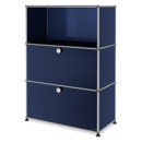 USM Haller Highboard M, individualisierbar, Stahlblau RAL 5011, Offen, Mit Klappe, Mit Klappe