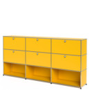 USM Haller Highboard XL, individualisierbar, Goldgelb RAL 1004, Mit 3 Klappen, Mit 3 Klappen, Offen