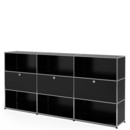 USM Haller Highboard XL, individualisierbar, Graphitschwarz RAL 9011, Offen, Mit 3 Klappen, Offen