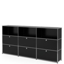 USM Haller Highboard XL, individualisierbar, Graphitschwarz RAL 9011, Offen, Mit 3 Klappen, Mit 3 Klappen