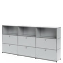 USM Haller Highboard XL, individualisierbar, Lichtgrau RAL 7035, Offen, Mit 3 Klappen, Mit 3 Klappen