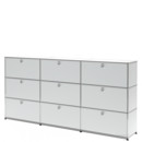 USM Haller Highboard XL, individualisierbar, USM mattsilber, Mit 3 Klappen, Mit 3 Klappen, Mit 3 Klappen