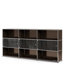 USM Haller Highboard XL mit 3 Glastüren, mit Schlossgriff, USM braun