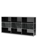 USM Haller Highboard XL mit 3 Glastüren, mit Schlossgriff, Graphitschwarz RAL 9011