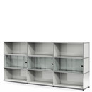 USM Haller Highboard XL mit 3 Glastüren, mit Schlossgriff, Lichtgrau RAL 7035