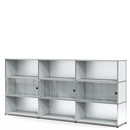 USM Haller Highboard XL mit 3 Glastüren, mit Schlossgriff, USM mattsilber