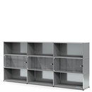 USM Haller Highboard XL mit 3 Glastüren, mit Schlossgriff, Mittelgrau RAL 7005