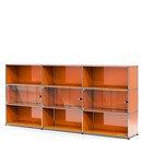 USM Haller Highboard XL mit 3 Glastüren, mit Schlossgriff, Reinorange RAL 2004