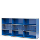 USM Haller Highboard XL mit 3 Glastüren, ohne Schloss, Enzianblau RAL 5010