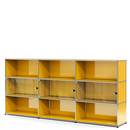 USM Haller Highboard XL mit 3 Glastüren, ohne Schloss, Goldgelb RAL 1004