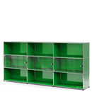 USM Haller Highboard XL mit 3 Glastüren, ohne Schloss, USM grün