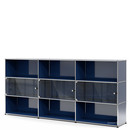 USM Haller Highboard XL mit 3 Glastüren, ohne Schloss, Stahlblau RAL 5011