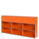 USM Haller Highboard XL, individualisierbar, Reinorange RAL 2004, Mit 3 Klappen, Offen, Offen