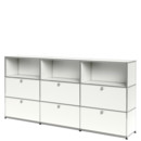 USM Haller Highboard XL, individualisierbar, Reinweiß RAL 9010, Offen, Mit 3 Klappen, Mit 3 Klappen