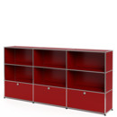 USM Haller Highboard XL, individualisierbar, USM rubinrot, Offen, Offen, Mit 3 Klappen