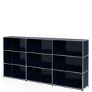 USM Haller Highboard XL, individualisierbar, Stahlblau RAL 5011, Offen, Offen, Offen