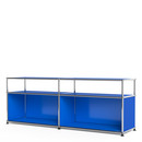 USM Haller Lowboard L mit Aufbau, individualisierbar, Enzianblau RAL 5010, Offen, Ohne Kabeldurchlass