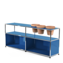 USM Haller Pflanzenwelten Sideboard, Enzianblau RAL 5010, Offen, Mit 3 Töpfen rechts, Terrakotta