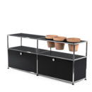 USM Haller Pflanzenwelten Sideboard, Graphitschwarz RAL 9011, Mit 2 Klappen, Mit 3 Töpfen rechts, Terrakotta