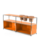 USM Haller Pflanzenwelten Sideboard, Reinorange RAL 2004, Offen, Mit 3 Töpfen rechts, Terrakotta