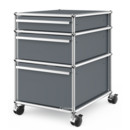 USM Haller Rollcontainer mit 3 Schubladen Typ II (mit Gegengewicht), Kein Schloss, Mittelgrau RAL 7005