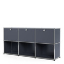 USM Haller Sideboard 50, individualisierbar, Anthrazitgrau RAL 7016, Mit 3 Klappen, Offen