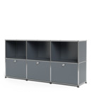 USM Haller Sideboard 50, individualisierbar, Mittelgrau RAL 7005, Offen, Mit 3 Klappen