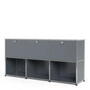 USM Haller Sideboard 50, individualisierbar, Mittelgrau RAL 7005, Mit 3 Klappen, Offen