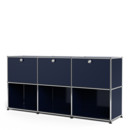 USM Haller Sideboard 50, individualisierbar, Stahlblau RAL 5011, Mit 3 Klappen, Offen