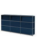 USM Haller Theke Typ 2 (mit Schrägtablaren), Stahlblau RAL 5011, 225 cm (3 Elemente), 35 cm