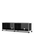 USM Haller TV-/HiFi-Lowboard, individualisierbar, Graphitschwarz RAL 9011, Offen, Mit Kabeldurchlass unten mittig