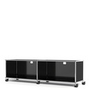 USM Haller TV-/HiFi-Lowboard, individualisierbar, Graphitschwarz RAL 9011, Mit 2 Klappen, Mit Kabeldurchlass oben mittig