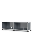 USM Haller TV-/HiFi-Lowboard, individualisierbar, Mittelgrau RAL 7005, Mit 2 Klappen, Mit Kabeldurchlass unten mittig