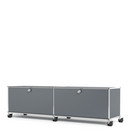 USM Haller TV-/HiFi-Lowboard, individualisierbar, Mittelgrau RAL 7005, Mit 2 Klappen, Ohne Kabeldurchlass