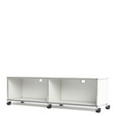 USM Haller TV-/HiFi-Lowboard, individualisierbar, Reinweiß RAL 9010, Mit 2 Klappen, Mit Kabeldurchlass oben mittig