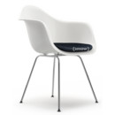 Eames Plastic Armchair RE DAX, Weiß, Mit Sitzpolster, Dunkelblau / elfenbein, Standardhöhe - 43 cm, Verchromt