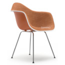 Eames Plastic Armchair RE DAX, Rostorange, Mit Vollpolsterung, Cognac / elfenbein, Standardhöhe - 43 cm, Verchromt