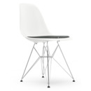 Eames Plastic Side Chair RE DSR, Weiß, Mit Sitzpolster, Nero / elfenbein, Standardhöhe - 43 cm, Verchromt