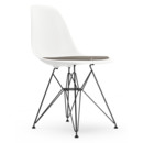 Eames Plastic Side Chair RE DSR, Weiß, Mit Sitzpolster, Warmgrey / moorbraun, Standardhöhe - 43 cm, Beschichtet basic dark